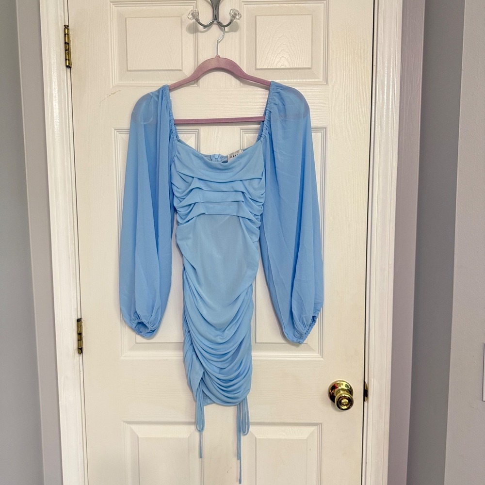 Hello Molly Light Blue Ruched Mesh Mini Dress Size 6 US M Fairycore